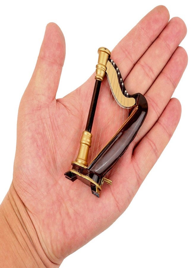 Dselvgvu Wooden Miniature Harp with Case Mini Musical Instrument Harp Replica Collectible Figurines Dollhouse Accessories Model Home Decoration Display Ornament (3.54"x1.97"x0.91") - Image 2